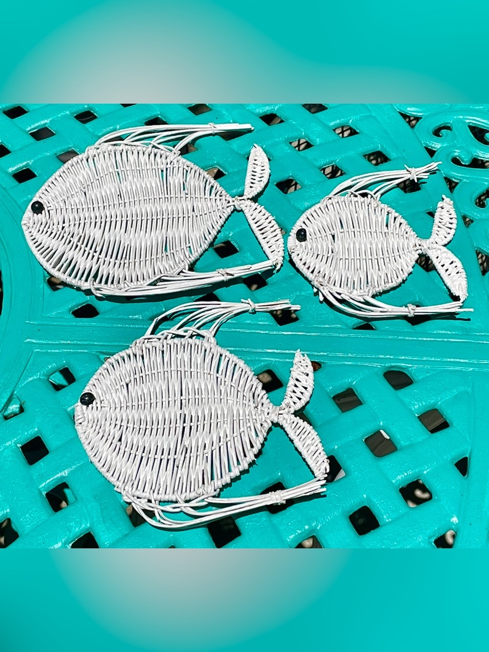 Vintage White Wicker Fish Wall Decor Set of 3 Coastal Nautical Beach Boho